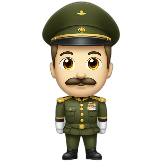 Homme avec moustache carré en tenue militaire levant bras a 120° emoji