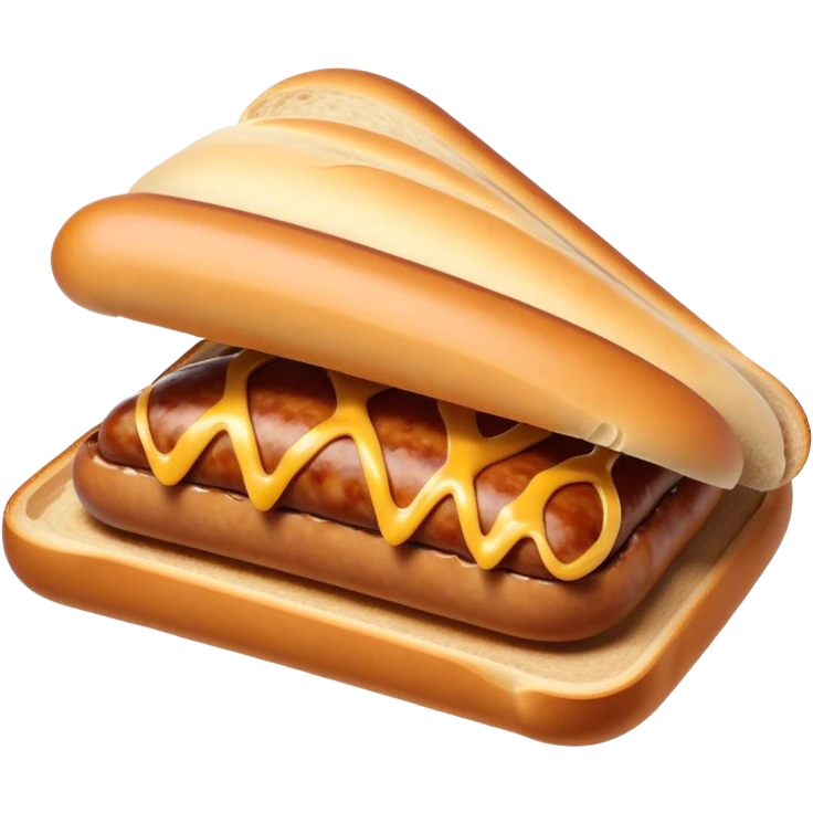 Sausage Sizzle Cinematic Realistic Sausage Sizzle Dish Emoji, depicted as a sizzling sausage tucked into a triangular slice of bread, rendered with rich textures and dynamic, warm lighting. emoji