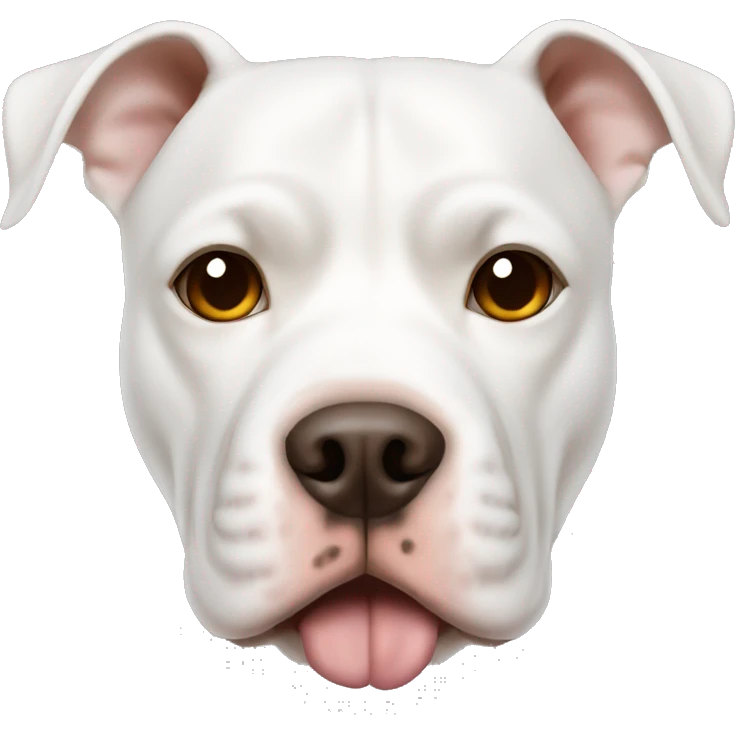 white pitbull dog with brown eyes and a brown ear emoji