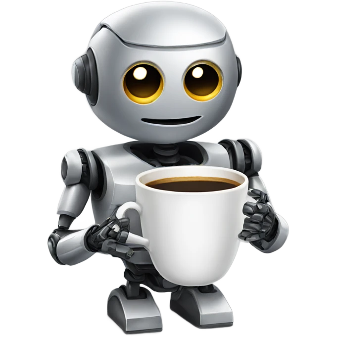 robot with a cup of coffee emoji