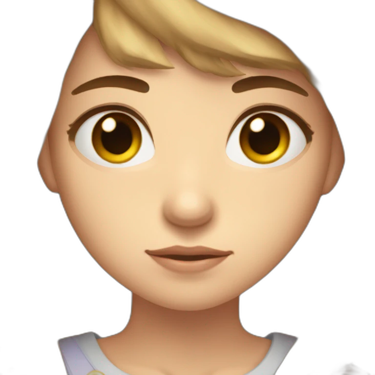24 years old girl looking weary with white complexion and hair around armpit length with brown hair wearubg emoji