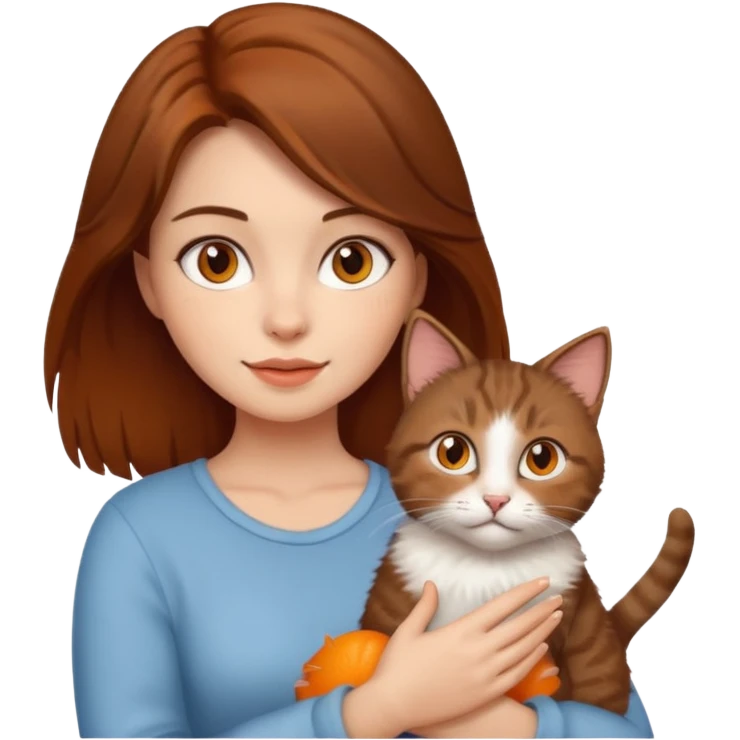 woman with cat on her hand, brown hair emoji