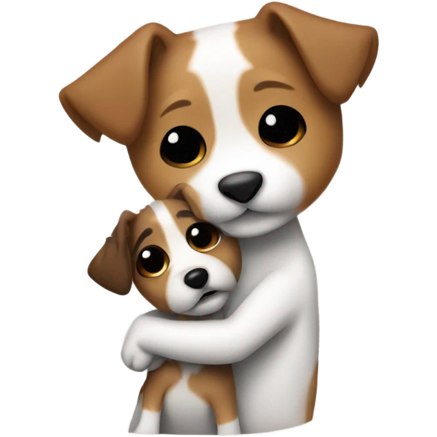whit brown haired girl with hair in plaid hugging jack russell terrier emoji