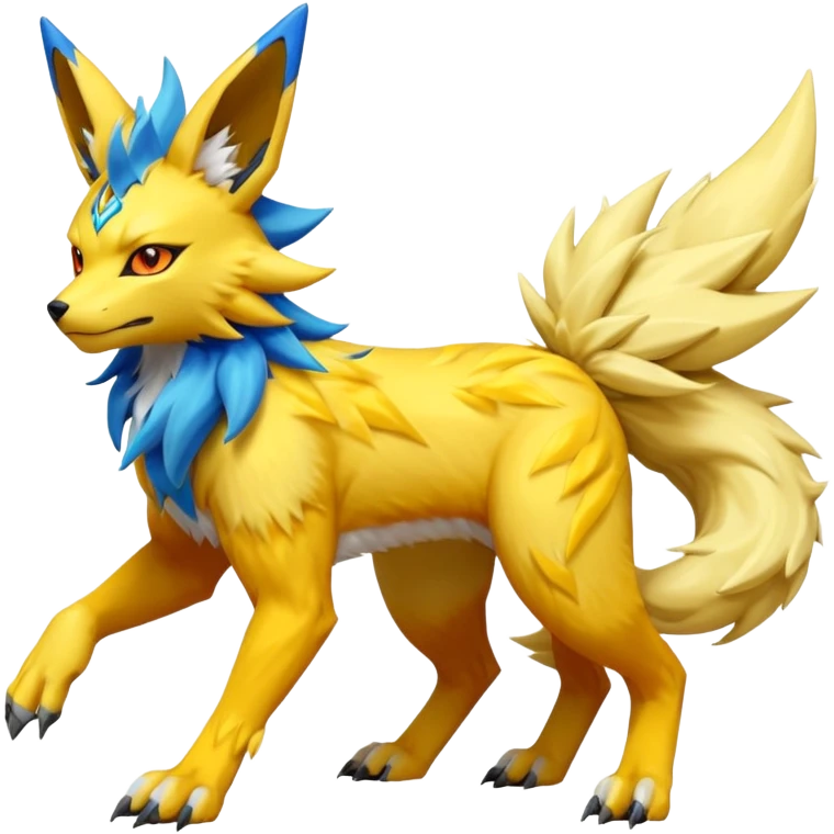 Feral Quadrupedal Digitigrade Electrike-Jolteon-Renamon-Zeraora-Vernid-fusion-hybrid-creature, full body  emoji