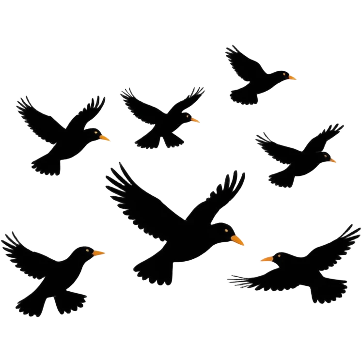 Flying in one line multiple black birds emoji emoji