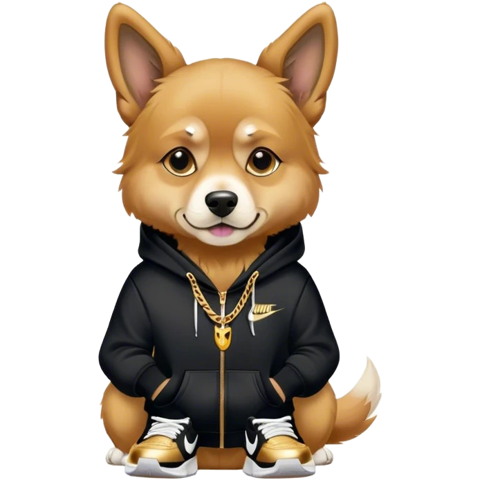 dog with black hoodie and gold chain and Nike shoes emoji