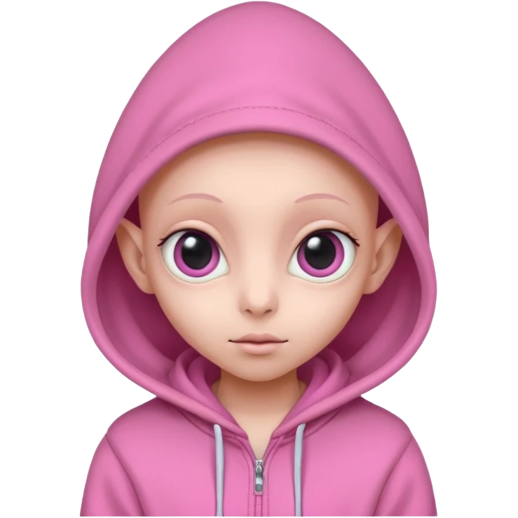 Aliens Pink, hoodie, cute big eye, thin ears, half body emoji