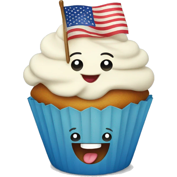 Happy cupcake with an American flag emoji