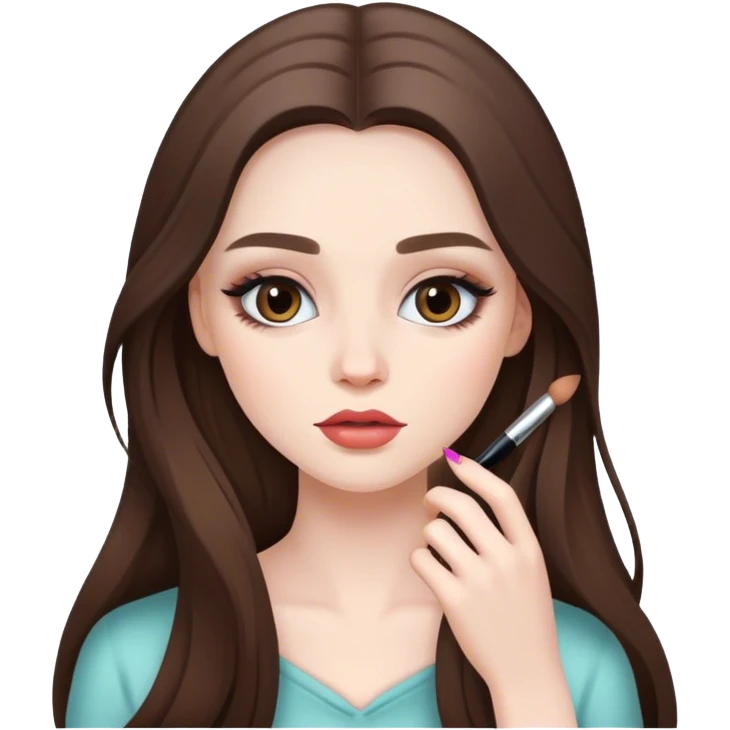  beautiful pale brunette girl with long hair doing her makeup  emoji