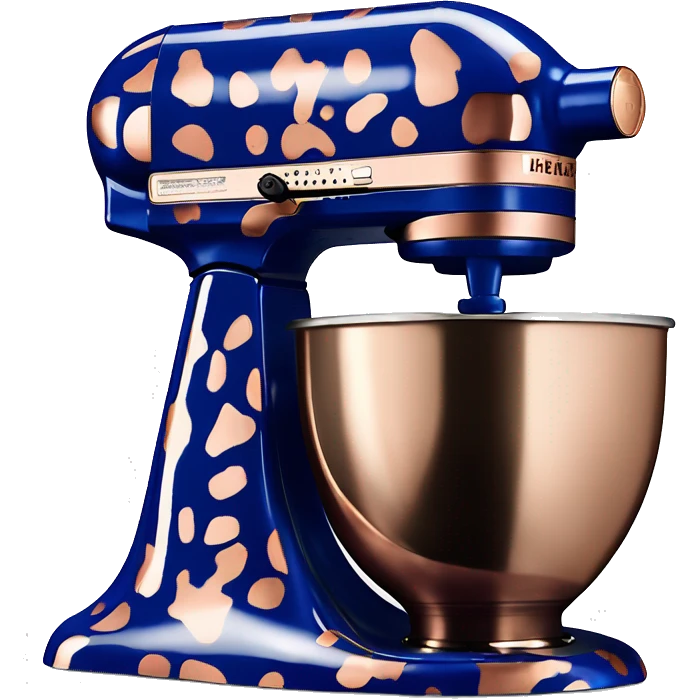 Realistic royal blue kitchenaid mixer decorated with rose gold leopard print pattern. emoji