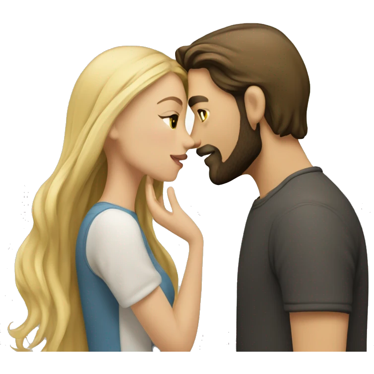 Brunette guy with beard kissing blond girl with long hair emoji