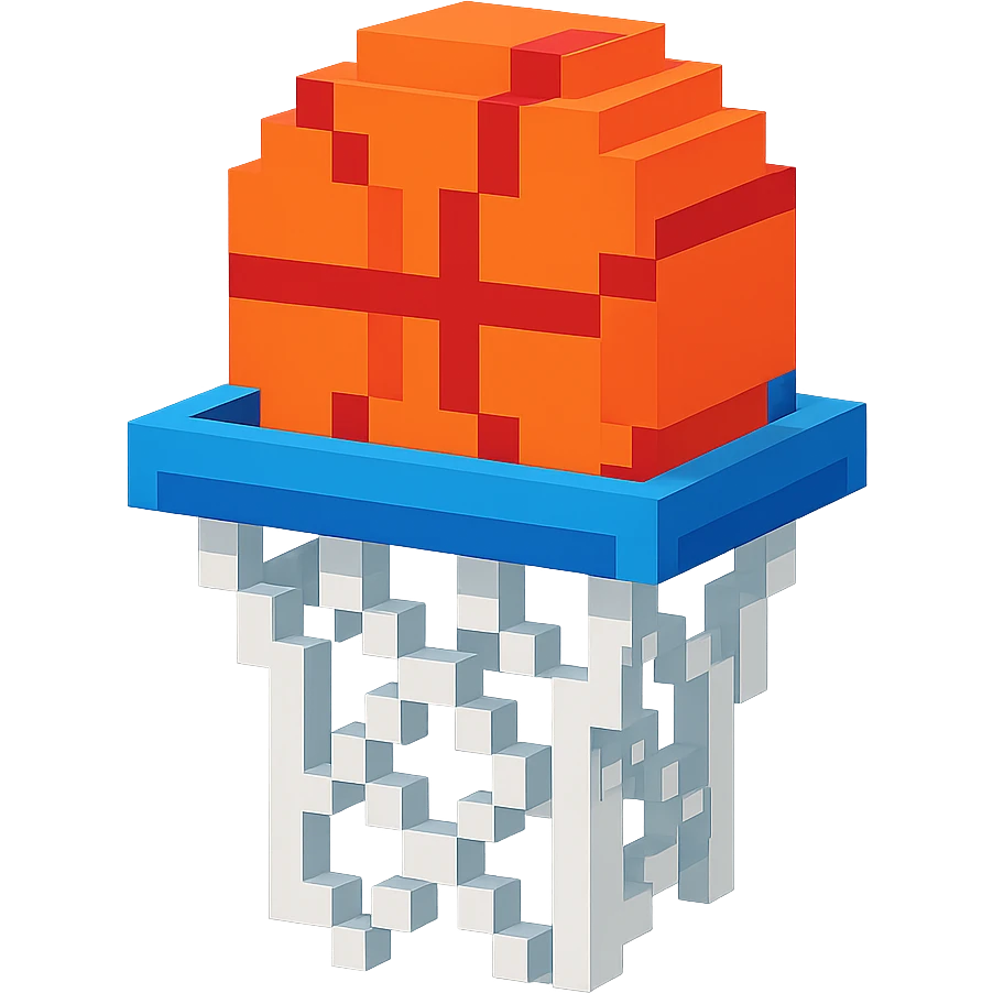 Voxel-style basketball in a net, no background, variation 2. emoji