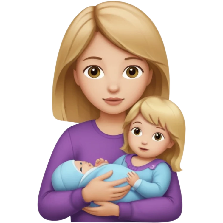 Make a girl with a baby in her arms. A girl should have light brown hair, and a baby girl should have blonde hair. emoji