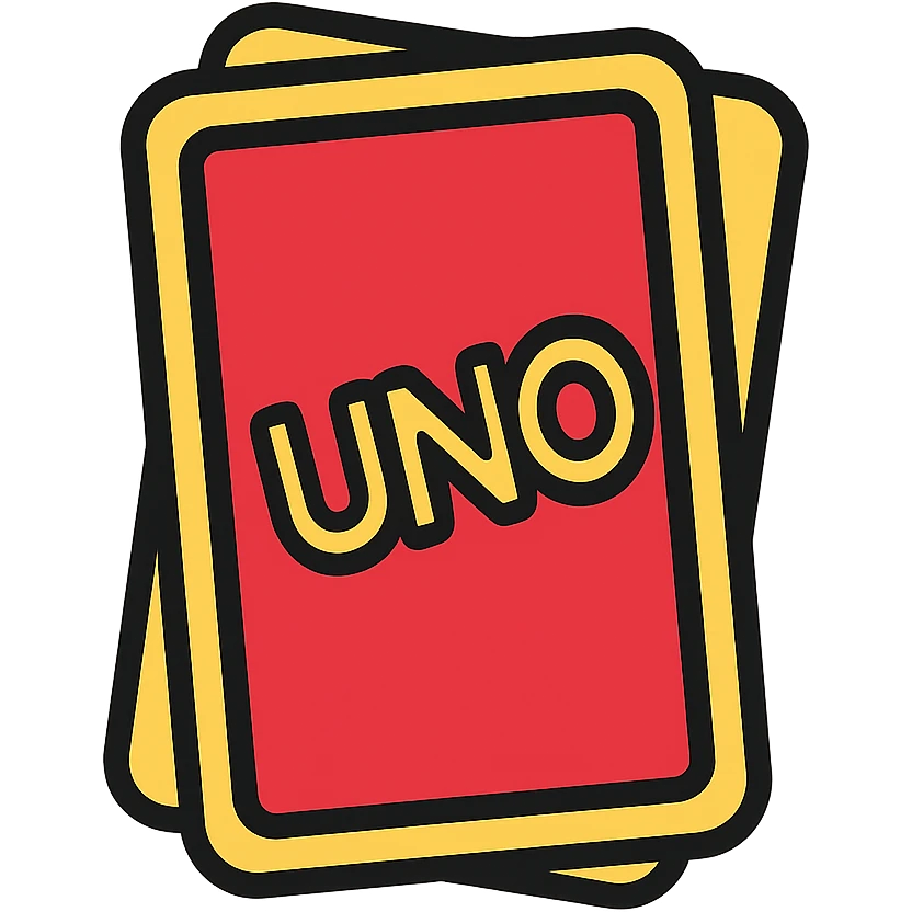 Uno card stack, icon style, clean lines, red and yellow colors, minimalistic emoji
