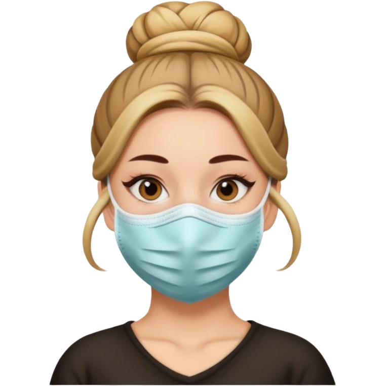 bun haired woman with covid mask emoji