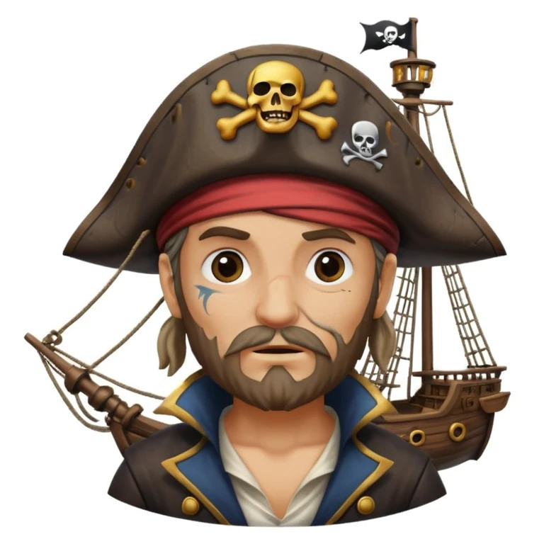 pirate with eye sailing a ship in strom sea background emoji