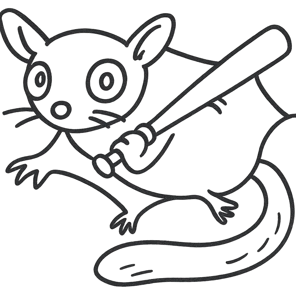 Add a baseball bat to the sugar glider and depict it gliding through the air. Maintain the original style and keep the background transparent. emoji