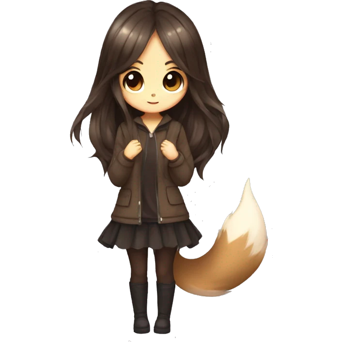 Kawaii Shiny Eevee with dark brown long emo hair covering her eyes Full Body emoji