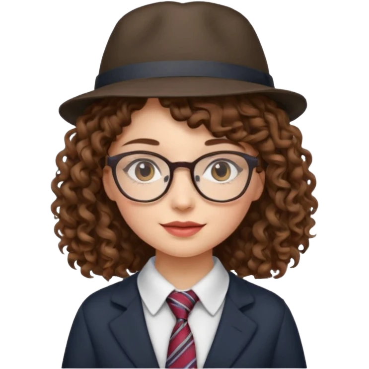 hatted girl with glasses and curly hair wearing tie emoji