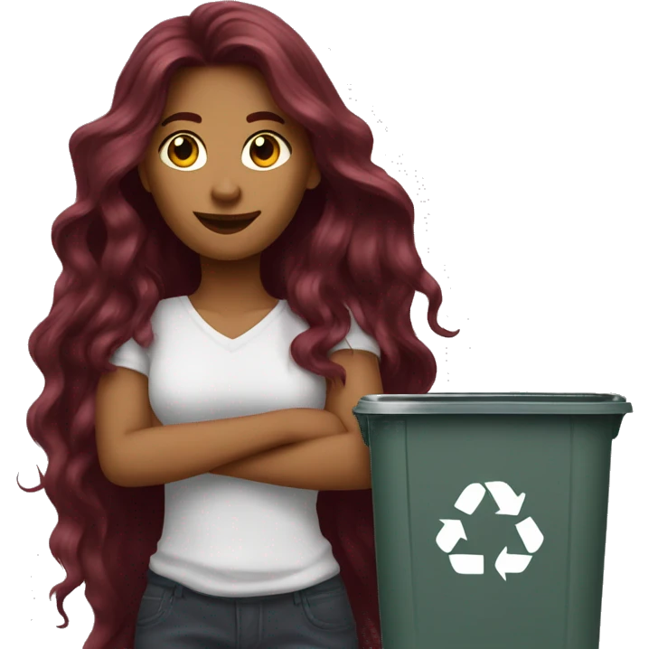 Beautiful burgundy long haired woman taking out the trash emoji