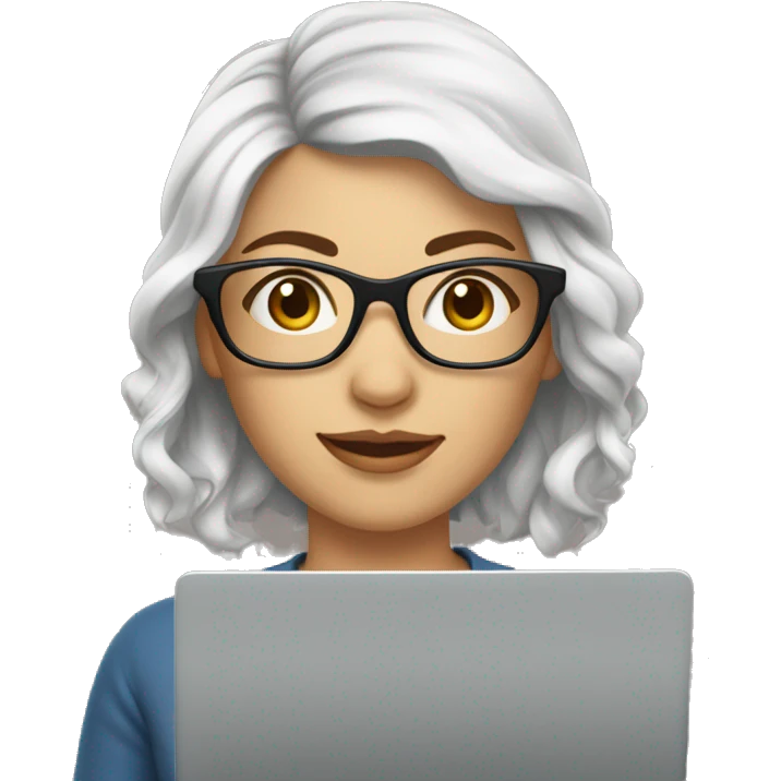 woman with white skin medium length wavy brown hair  wearing square glasses and using a laptop emoji