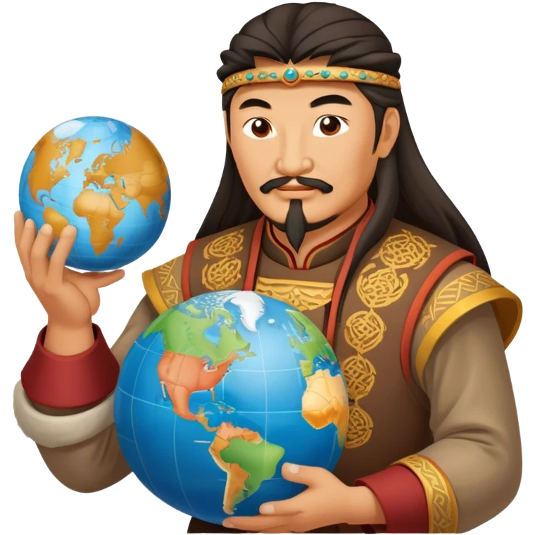 genghis khan as restaurant owner and holds a globe  emoji