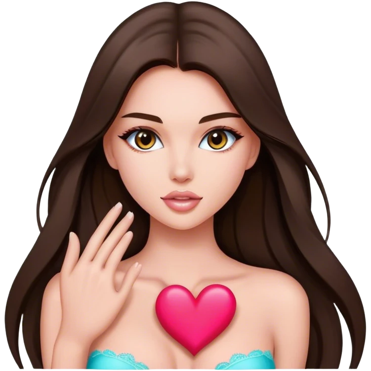 Sexy beautiful victoria’s secret model with long brunette straight hair sending heart emoji