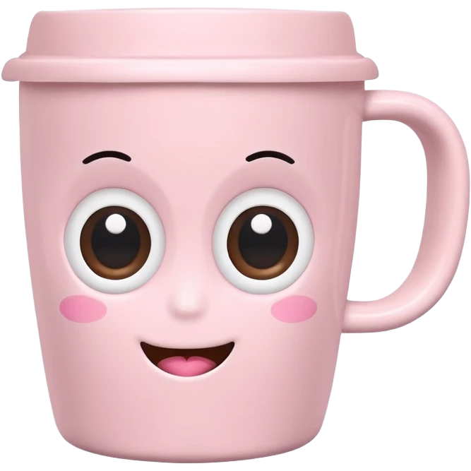 kawaii coffee cup with a cute smiling face, pastel pink, big eyes emoji