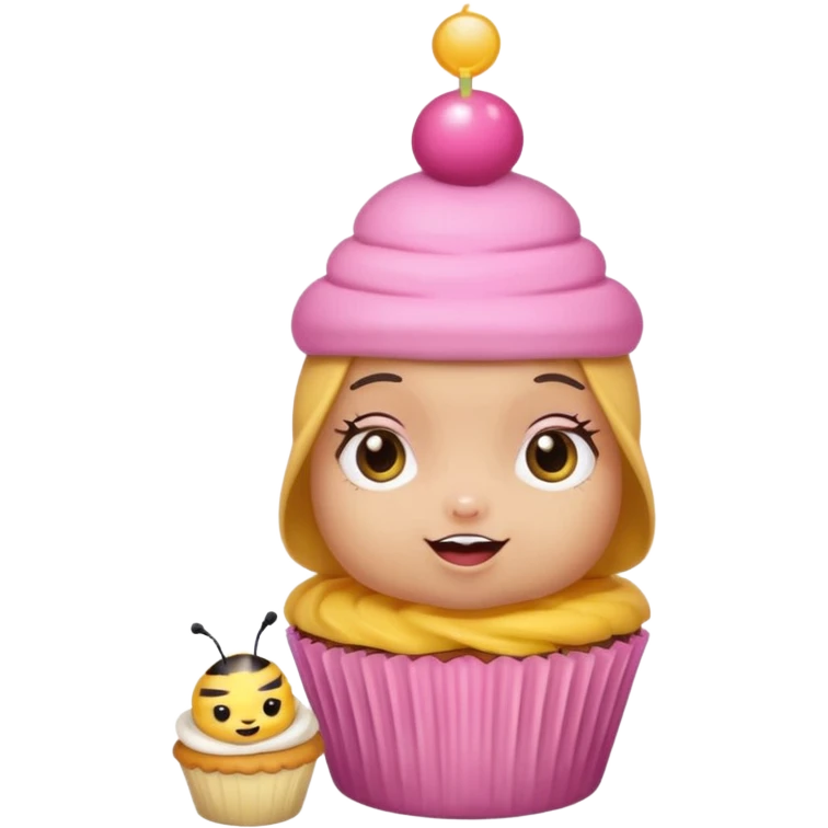 a Bee with pink Birthday Hat, Embarrassed bee with cupcake emoji
