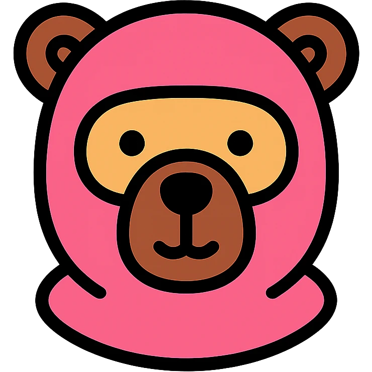 bear wearing a pink balaclava, color outline icon emoji