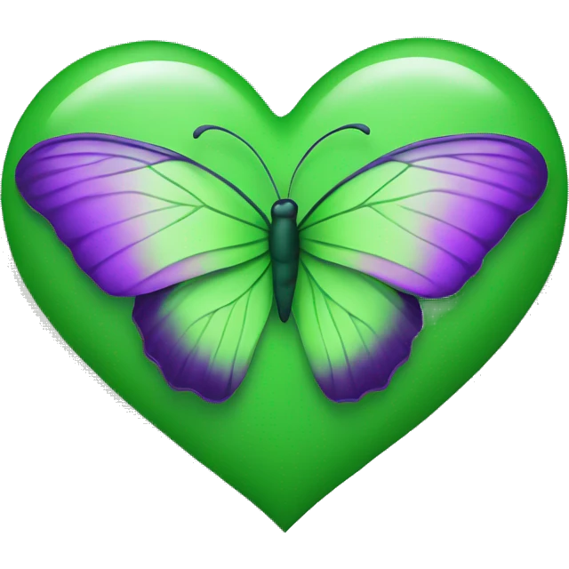 A green heart with a purple butterfly  emoji