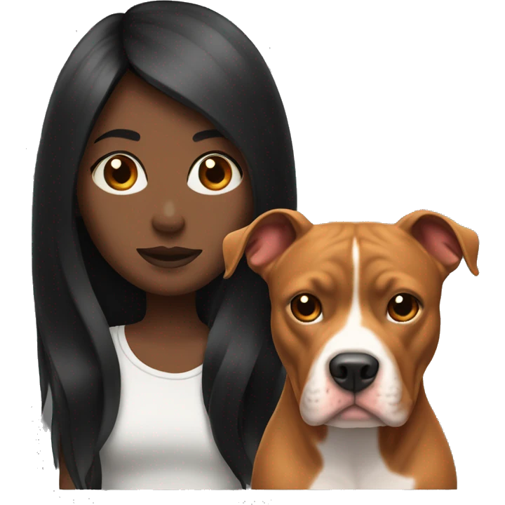 girl face with black long hair next to a red pitbull emoji