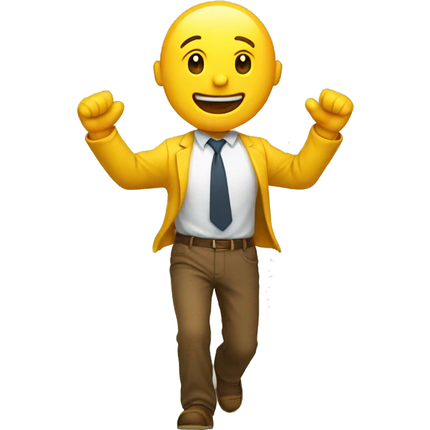 Yellow Man emoji walking forward with arms open wide for hug and a smile emoji