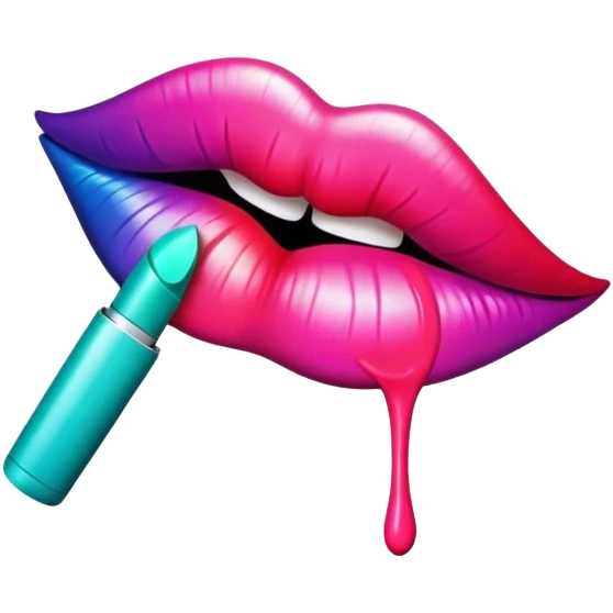 A psychedelic-colored lipstick kiss mark. emoji