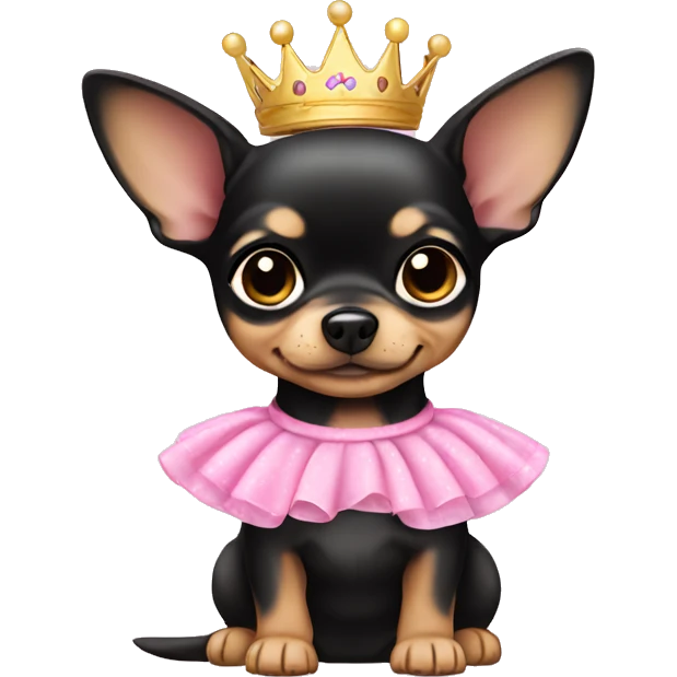 black & tan chihuahua puppy wearing a pink princess dress emoji
