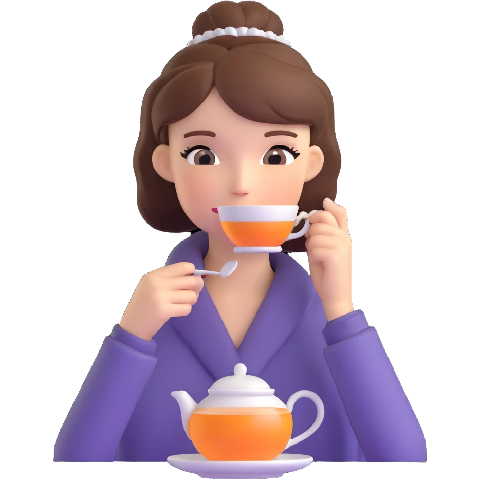British girl with elegant hairstyle enjoying tea, focus on girl not teaware emoji