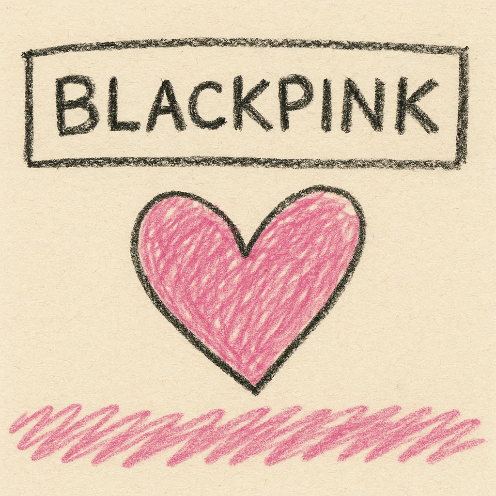 BLACKPINK-inspired object, black and pink colors, playful and childlike drawing, children doodle style emoji