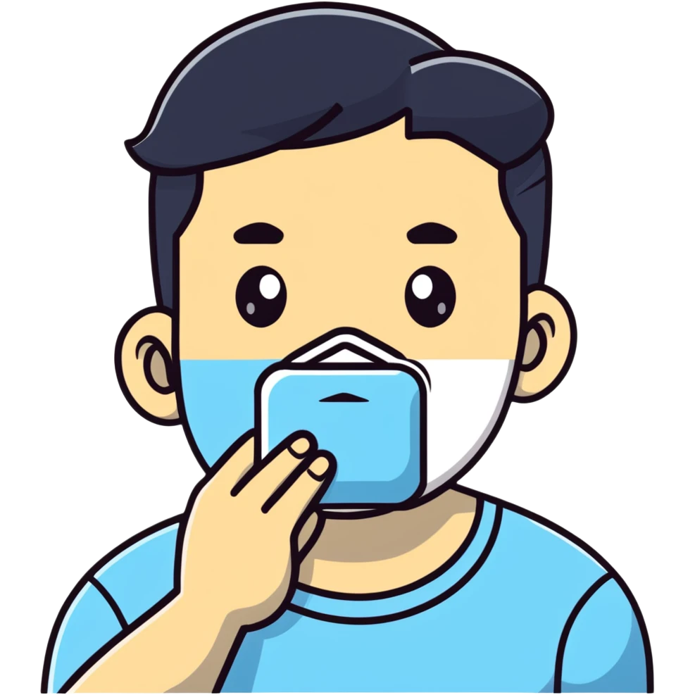 Person holding square ice pack on swollen cheek emoji