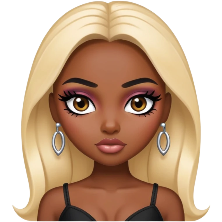 pretty bratz baddie, black eyeliner, dark skin, black  eyes emoji