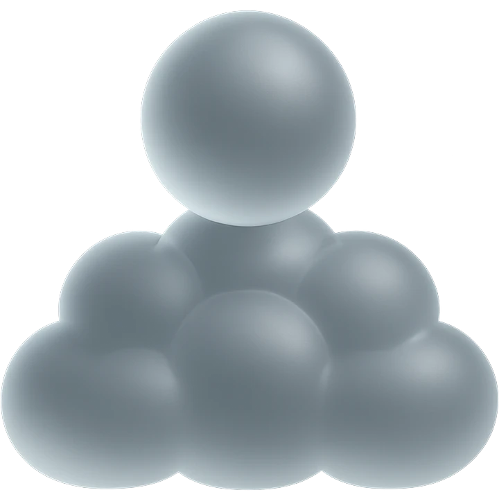 front view, person made of white convex clouds, shoulder up, matte glass style emoji