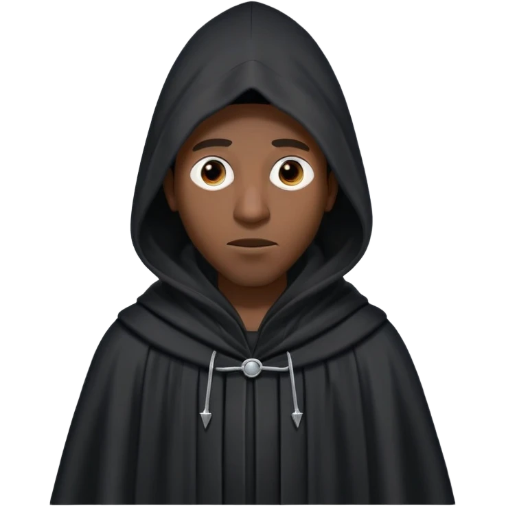 Black man in long black robe with tall pointed hood, entire face hidden by fabric except for two small eye holes, standing in a confident, expressive pose. emoji
