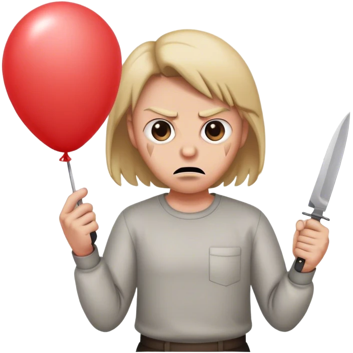 Person looking mad while holding a balloon knife emoji