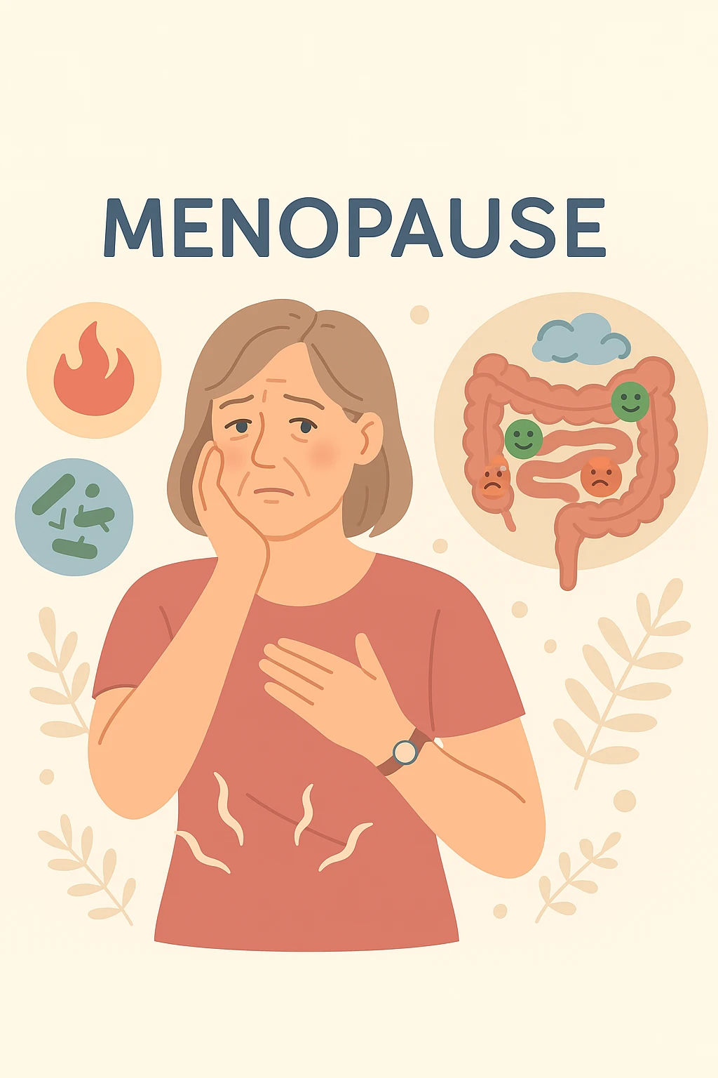 donna in menopausa con la disbiosi intestinale emoji