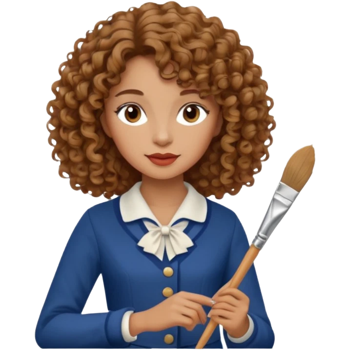 Woman with curly hair and tan/light brown skin dressed in French Parisian outfit holding a paintbrush.  emoji