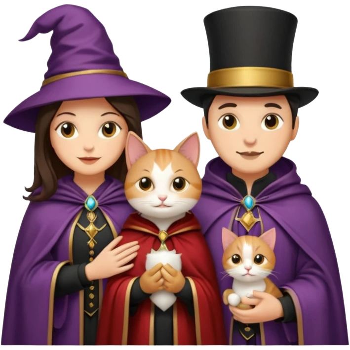 magician couple and their pet cat emoji