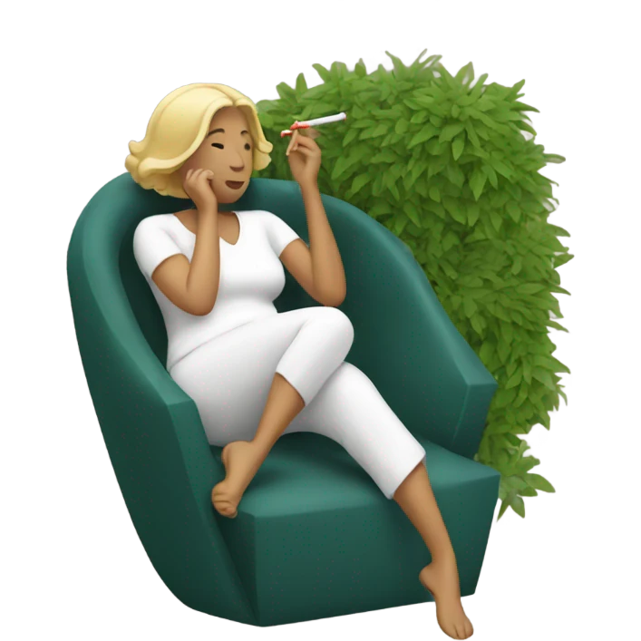 Woman laying in a bush with a cigarette ￼ emoji