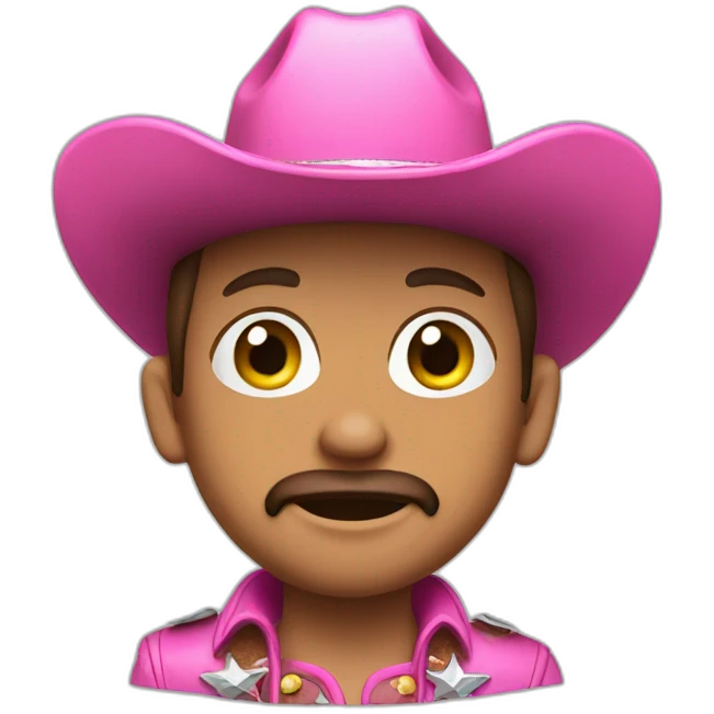 a cowboy wearing a pink hat and wearing a glittery belt. Show the full body emoji