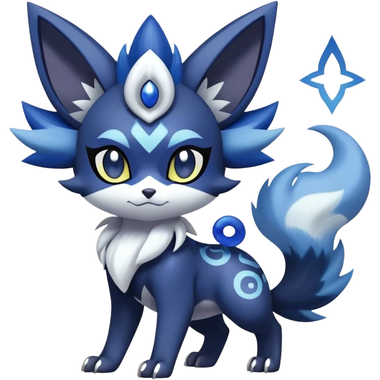 Shiny Exotic Badass Colorful Ethereal Royal Mysterious Gothic Meowstic-Zorua-Noibat-Pokémon-Fakémon-hybrid-creature (full body) with random pattern-markings emoji
