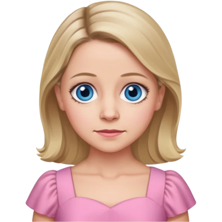 Kellie Bright with blue eyes, pink outfit emoji