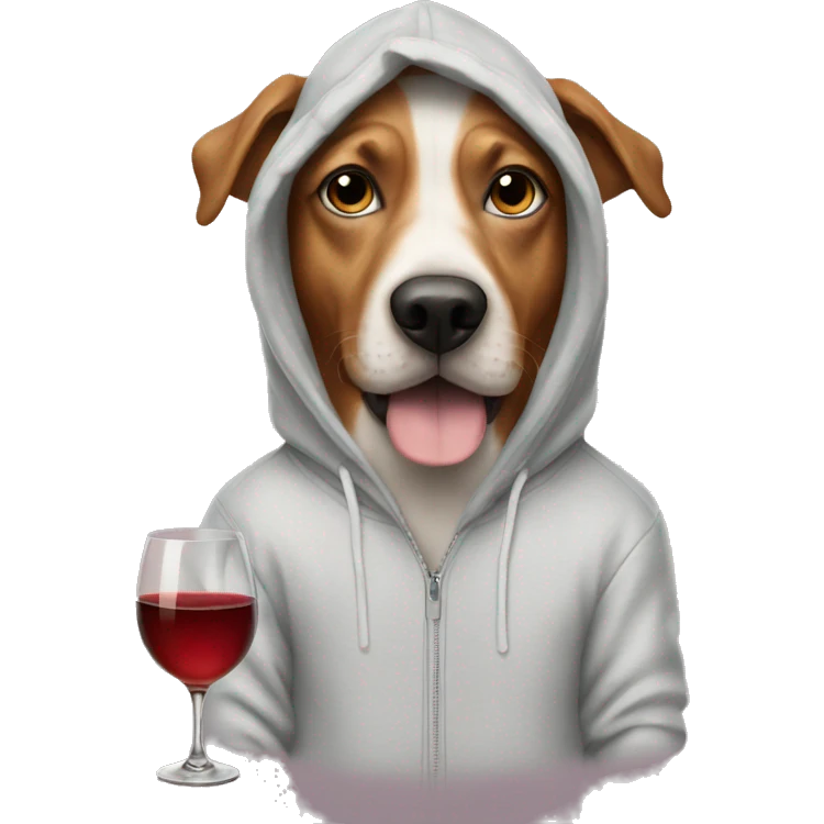 dog with a hoodie and glass of wine emoji